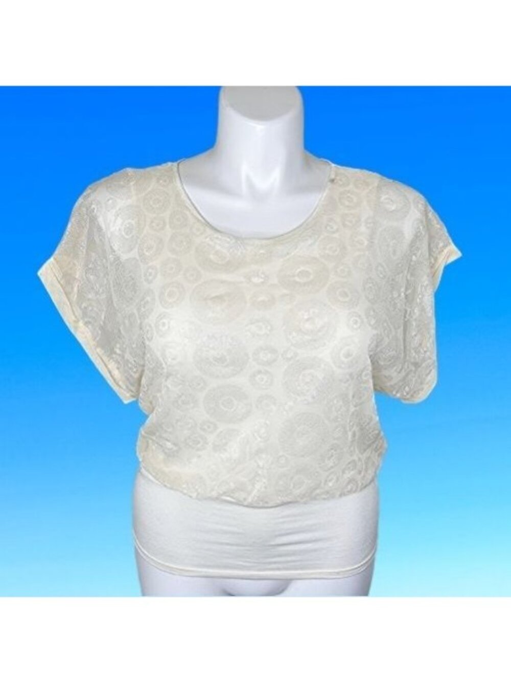 JOSEPH A. IVORY SEQUIN CIRCLE DOLMAN SHORT SLEEVE TOP - S